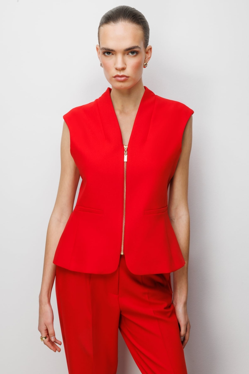 Ekol Kadın V Yaka Dikiş Detaylı Yelek 1010 Kırmızı Kırmızı