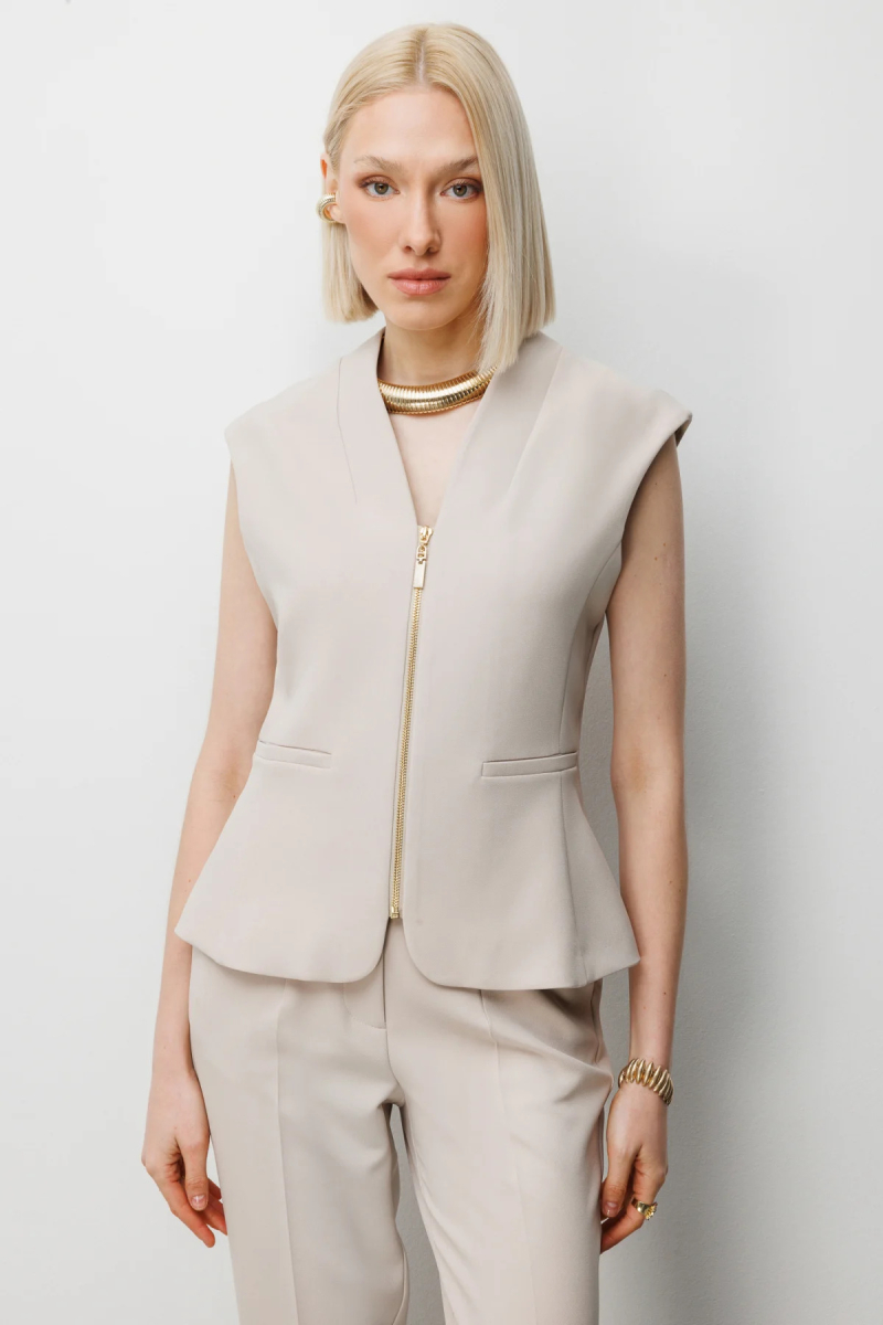 Ekol Kadın V Yaka Dikiş Detaylı Yelek 1010 Kum Kum