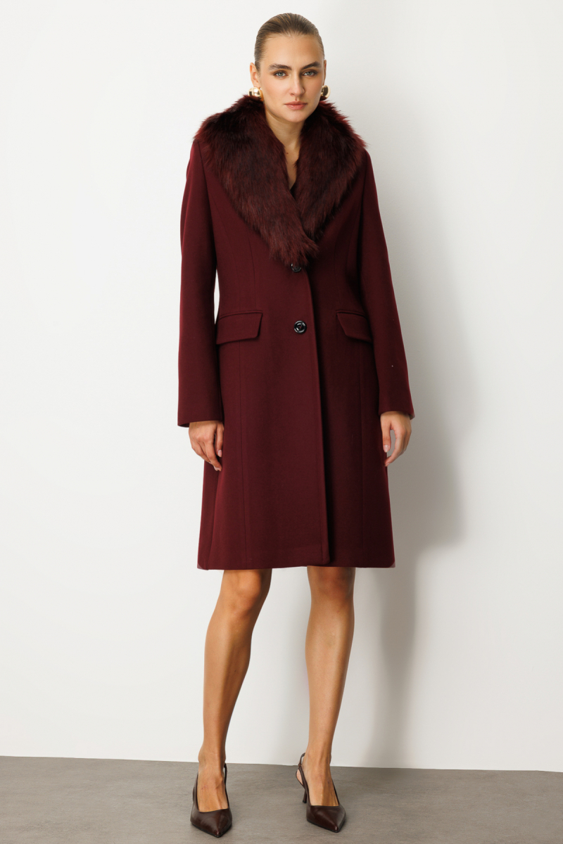 Ekol Kadın Yakası Kürklü Kapak Cepli Kaban 6065 Bordo Bordo