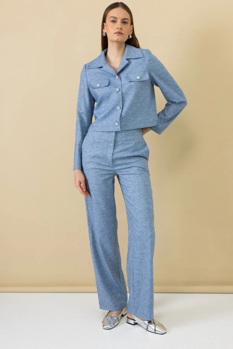 Ekol Kadın Yan Cepli Bol Paça Pantolon 4198 Blue BLUE