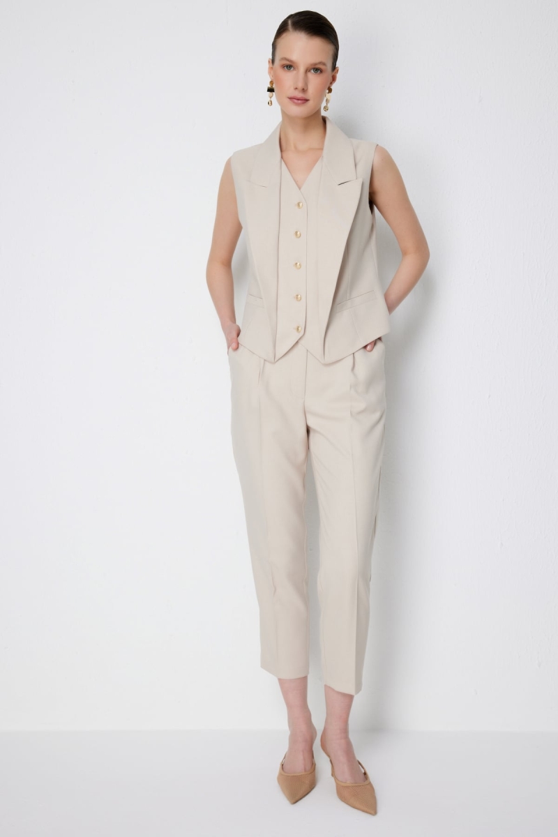 Ekol Kadın Yan Cepli Dar Paça Pantolon 1192 Kum Kum