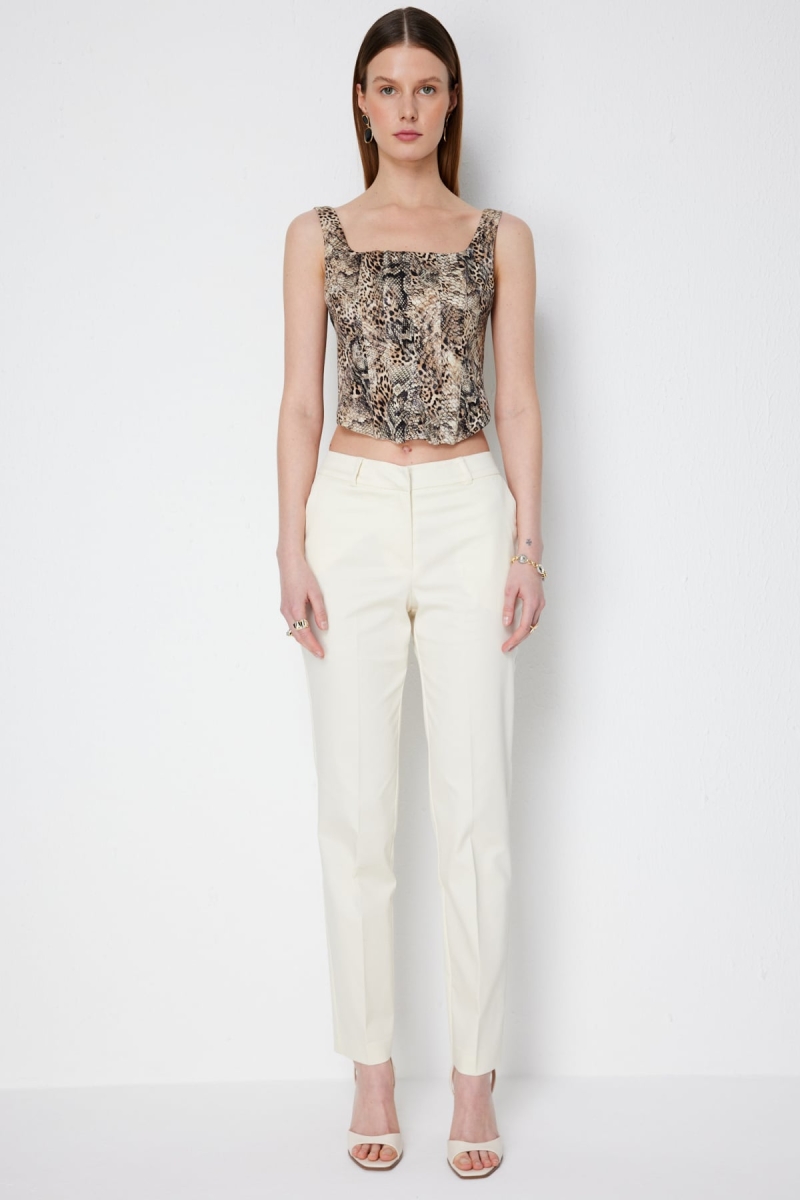 Ekol Kadın Yan Cepli Dar Paça Pantolon 4018 Ekru Ekru