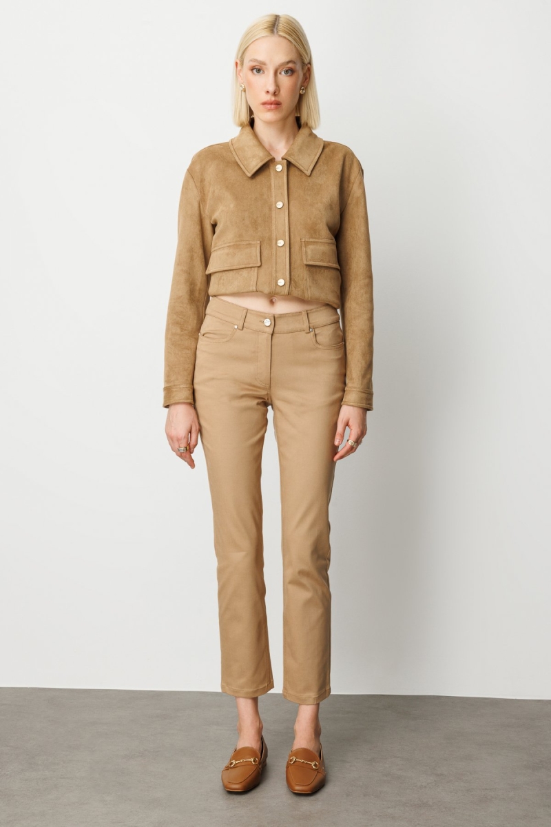 Ekol Kadın Yüksek Bel Dar Paça Pantolon 1061 Camel Camel