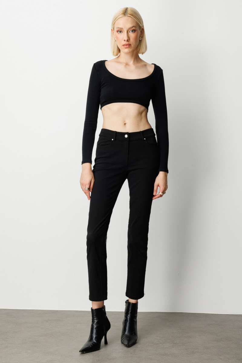 Ekol Kadın Yüksek Bel Dar Paça Pantolon 1061 Siyah Siyah