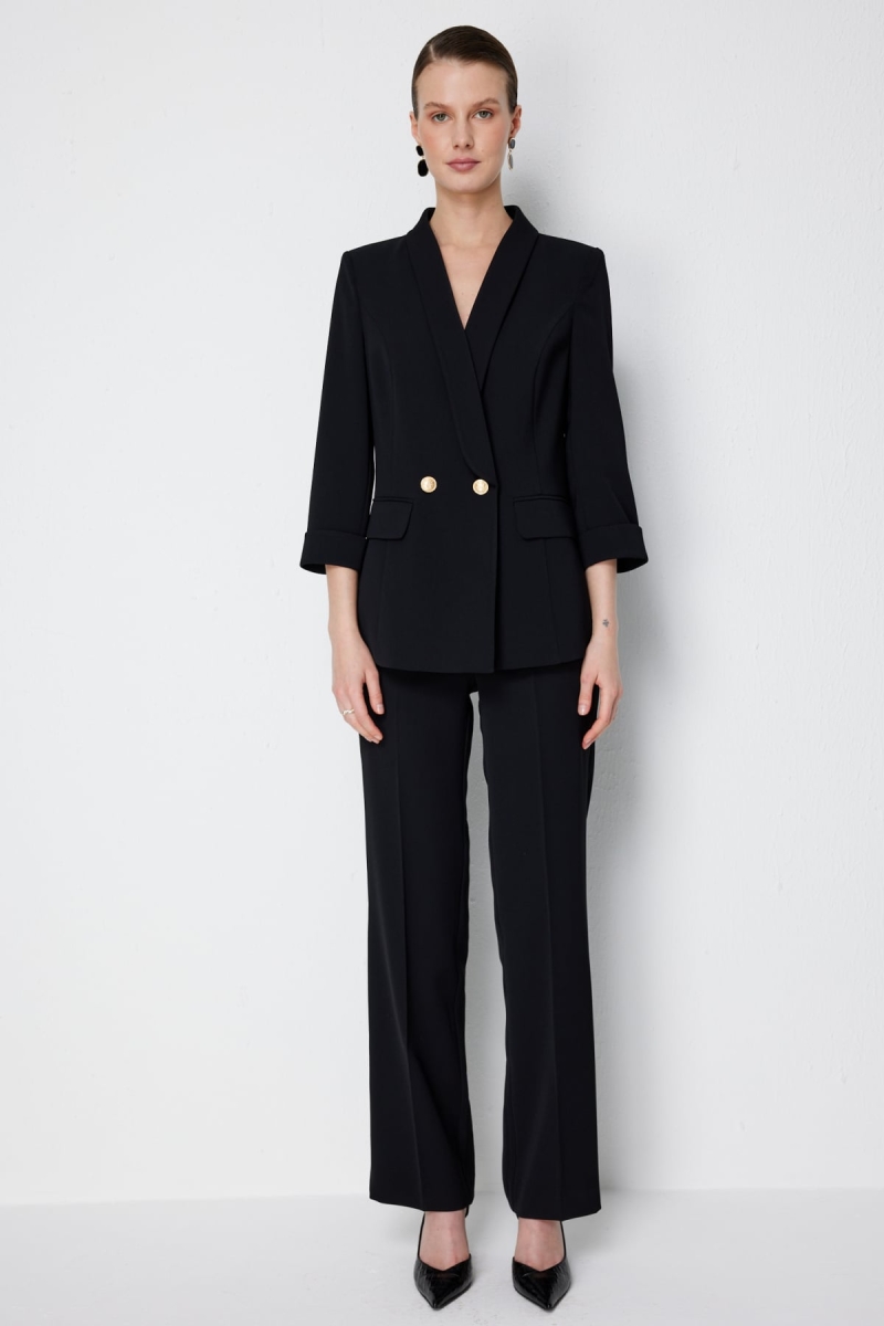 Ekol Kadın Yüksek Bel Düz Kesim Pantolon 1108 Siyah Siyah