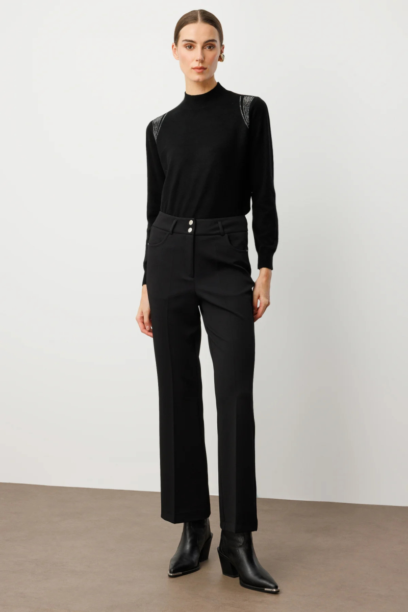 Ekol Kadın Yüksek Bel İspanyol Paça Pantolon 1023 Siyah Siyah