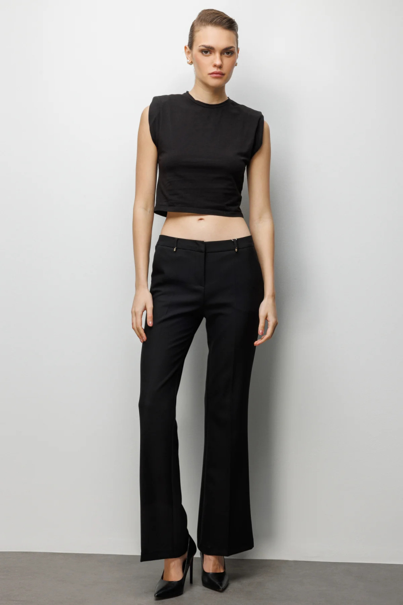 Ekol Kadın Yüksek Bel İspanyol Paça Pantolon 4004 Siyah Siyah