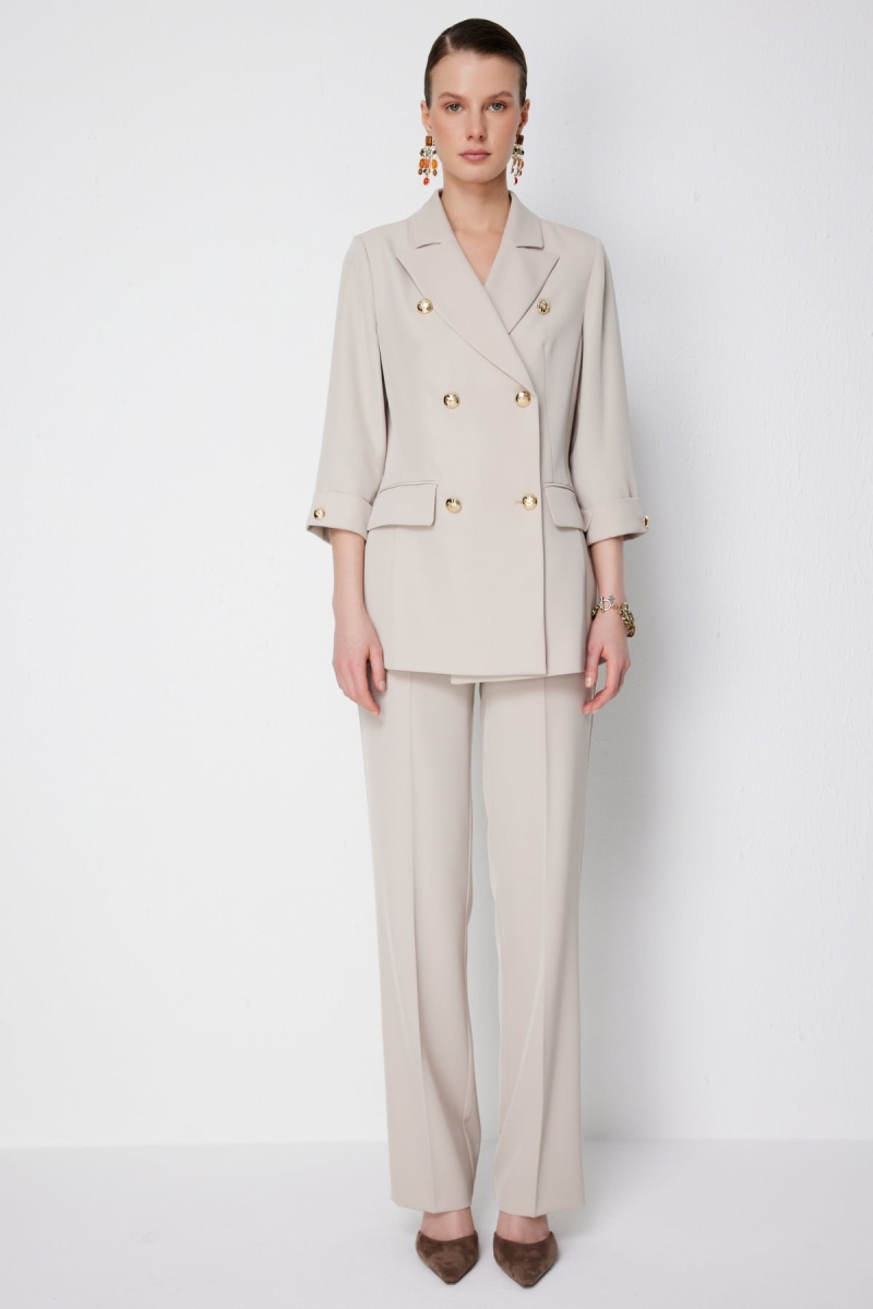 Ekol Kadın Yüksel Bel Düz Kesim Pantolon 1126 Kum Kum