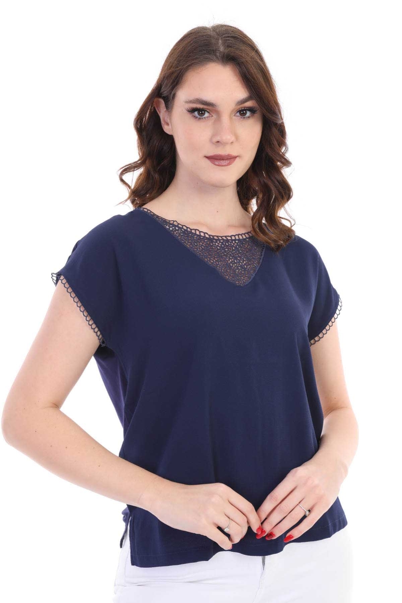 Ella Camelia Kadın Dantel Detaylı Bluz 5010024 Lacivert Lacivert
