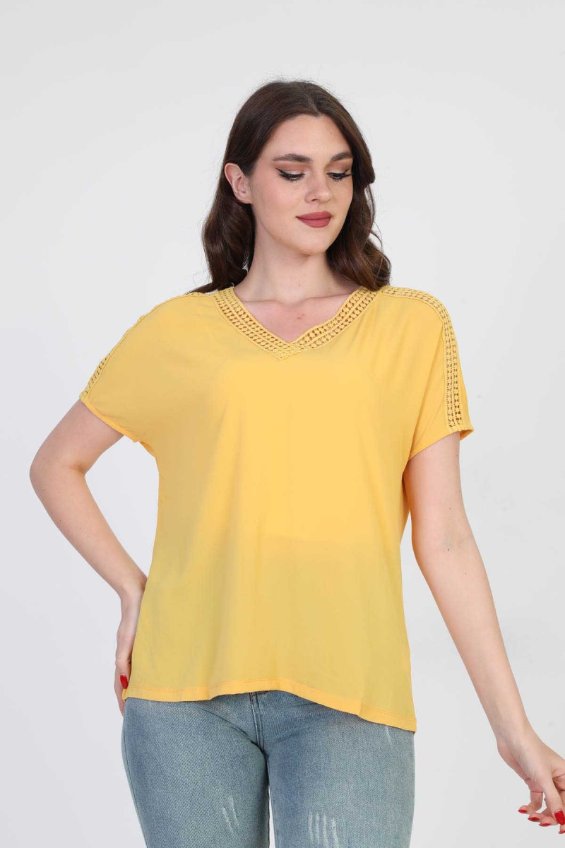 Ella Camelia Kadın Dantel Detaylı Bluz 5010027 Sarı Sarı