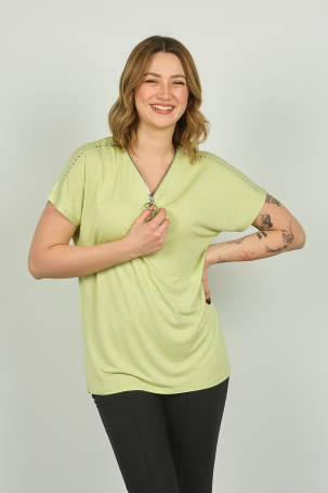 Ella Camelia Kadın Fermuarlı Kısa Kol Bluz 20E038 Limon Limon