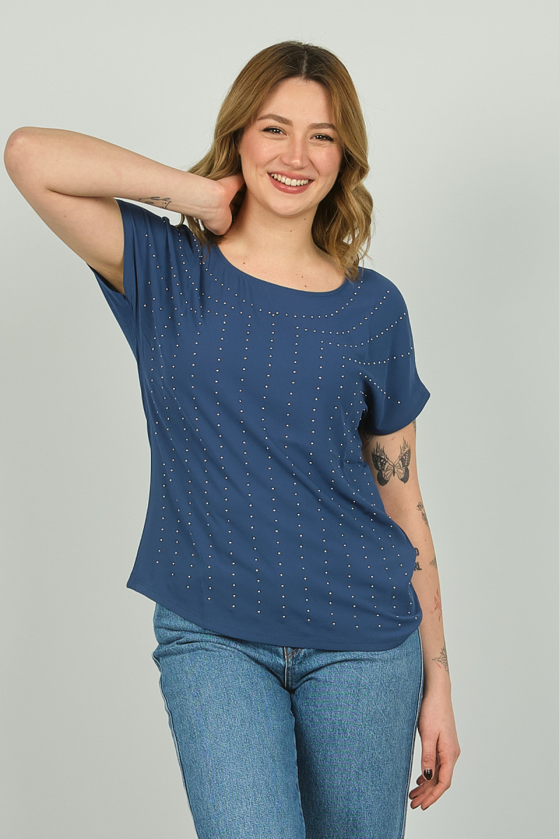 Ella Camelia Kadın İşlemeli Bluz 19E093 Indigo Indigo