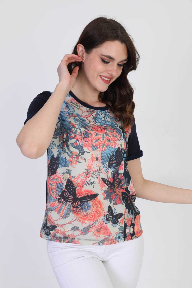 Ella Camelia Kadın Kelebek Desenli Bluz 5010033 Lacivert Lacivert