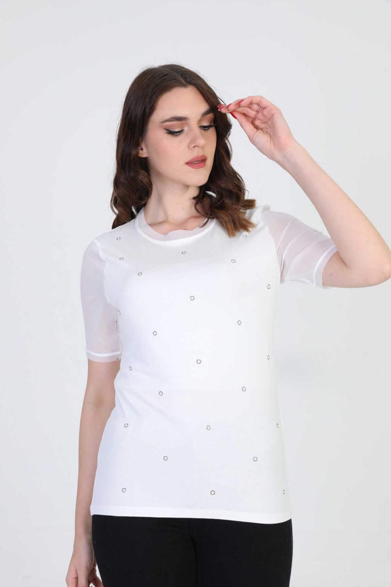 Ella Camelia Kadın Taş Detaylı Bluz 19E056 Ekru Ekru