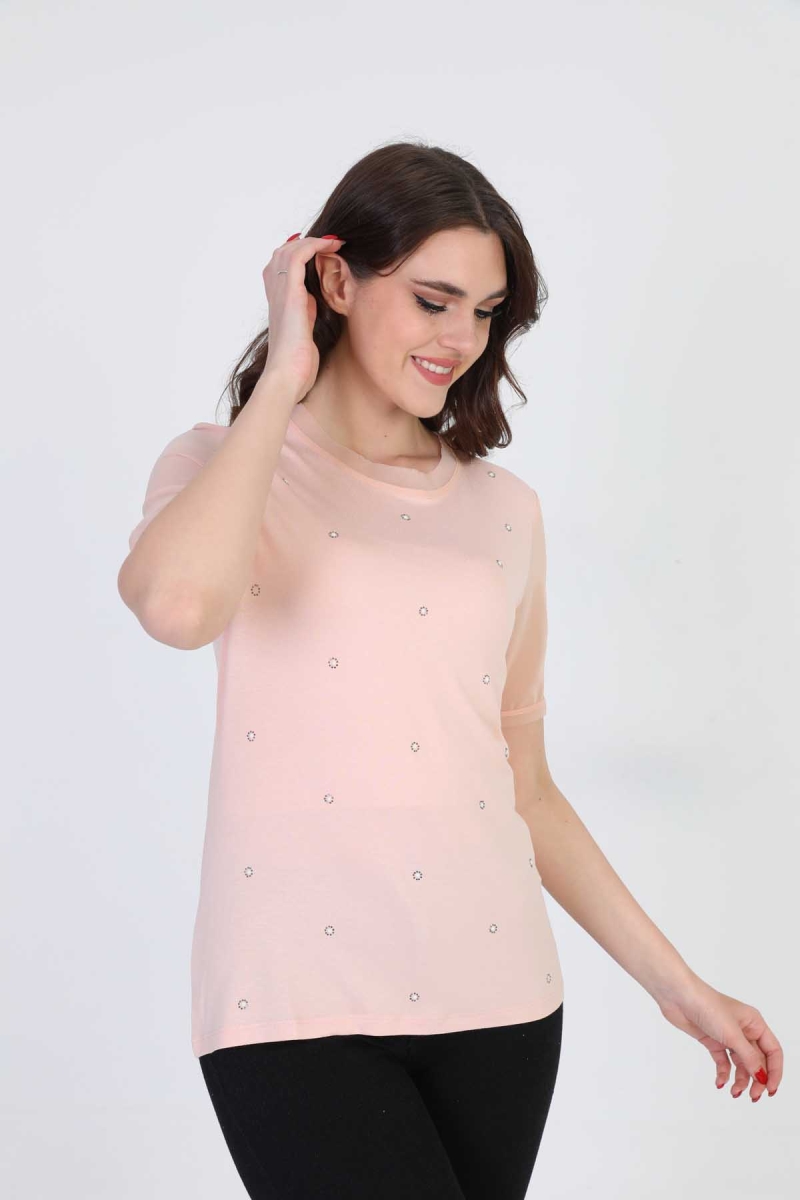 Ella Camelia Kadın Taş Detaylı Bluz 19E056 Pudra Pudra