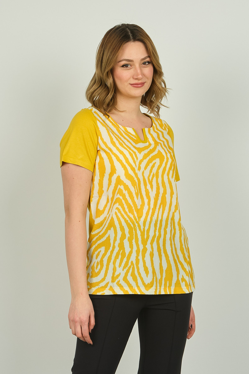 Ella Camelia Kadın Zebra Desenli Kısa Kol Bluz 20E016 Sarı Sarı