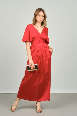 Escoll Kadın Yarasa Kol Uzun Abiye Elbise 1924 Kırmızı Kırmızı