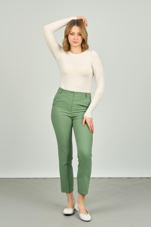 FA Pantolon Kadın Bilek Boy Çift Cep Dar Kalıp Pantolon 7001 Yeşil Yeşil