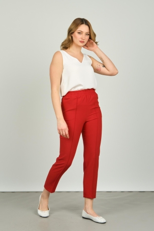 FA Pantolon Kadın Bilek Boy Önden Çizgi Dikişli Dar Kalıp Pantolon 6000 Kırmızı Kırmızı