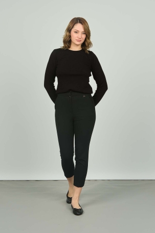 F&A Tekstil Kadın Dar Paça Normal Bel Pantolon 7308 Siyah Siyah