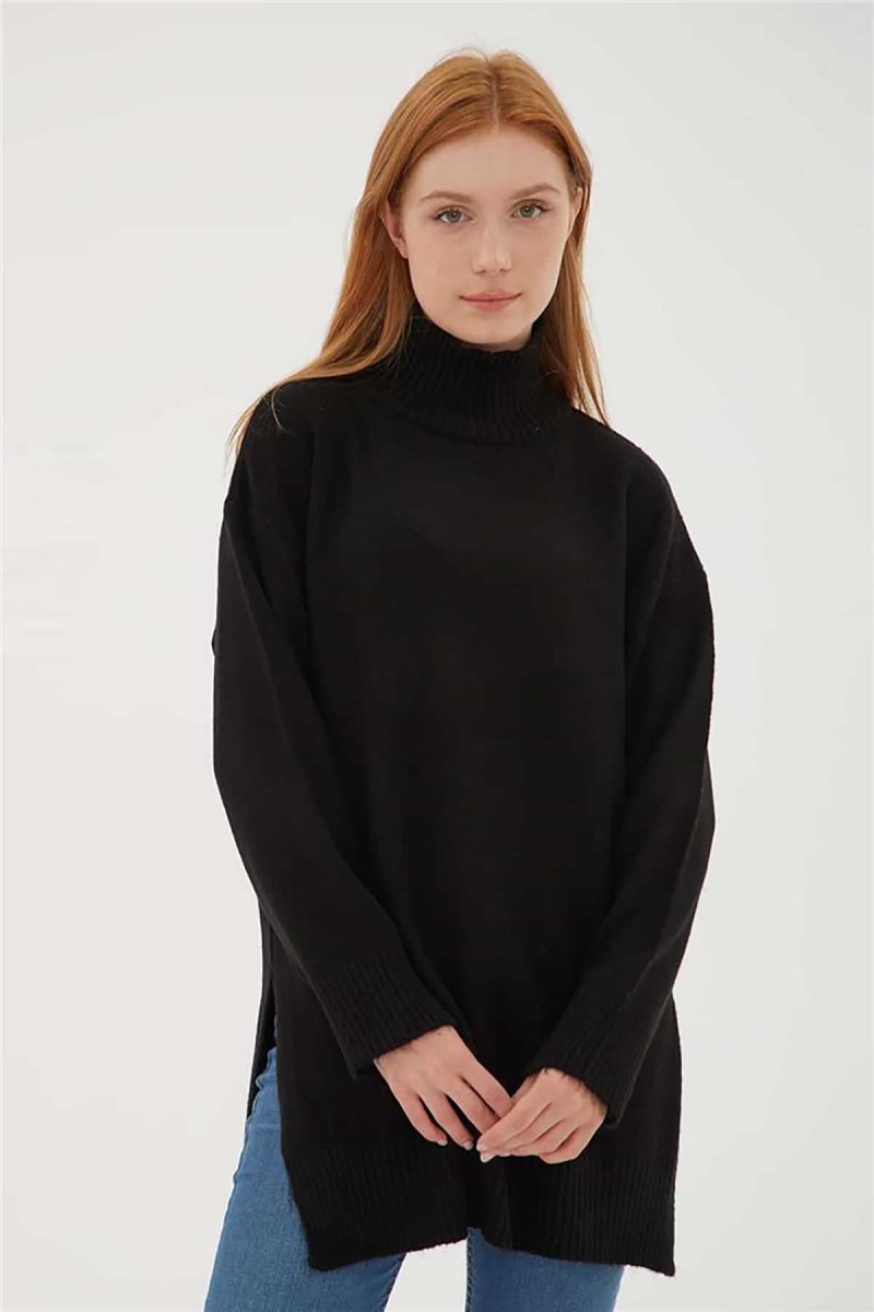 Fashion Friends Kadın Balıkçı Yaka Uzun Kazak 23K0280K1 Siyah Siyah