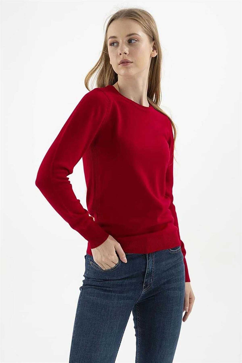 Fashion Friends Kadın Bisiklet Yaka Kazak 23K0245K1 Bordo Bordo