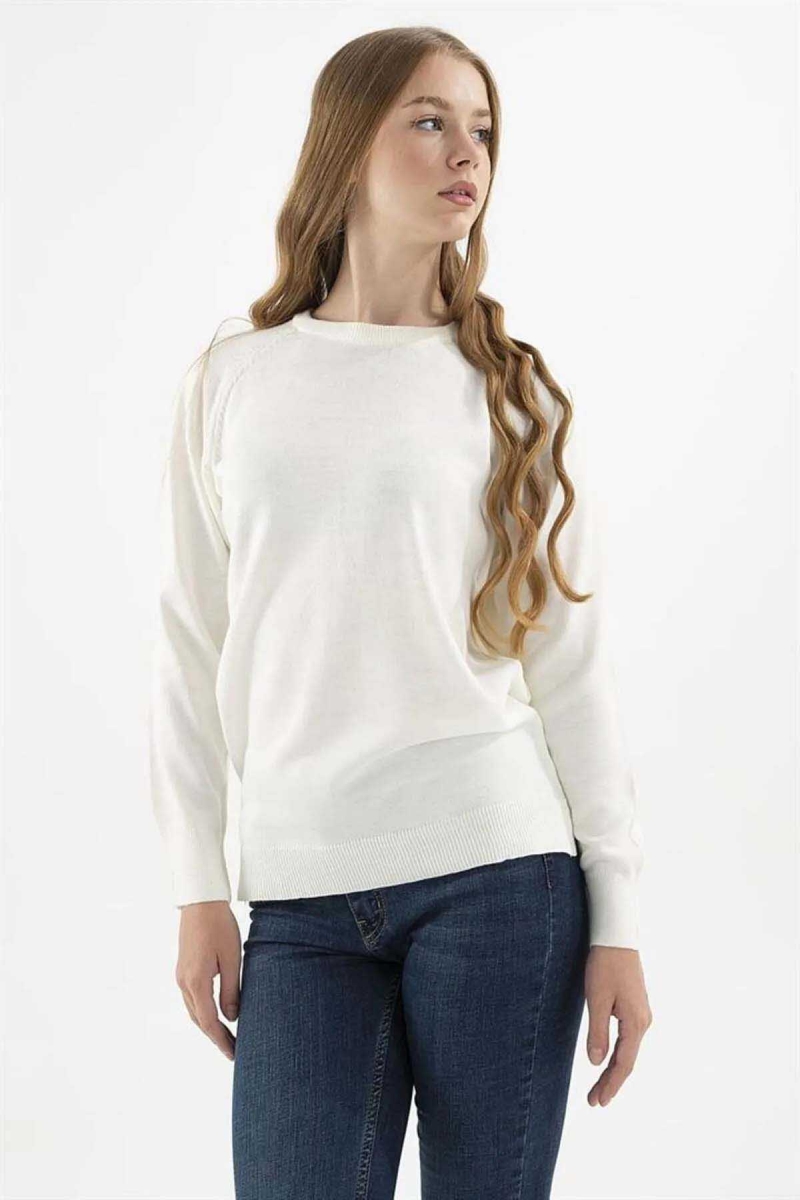 Fashion Friends Kadın Bisiklet Yaka Kazak K0242K1 Ekru Ekru