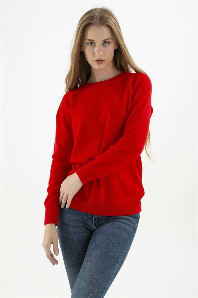 Fashion Friends Kadın Bisiklet Yaka Kazak K0242K1 Kırmızı Kırmızı