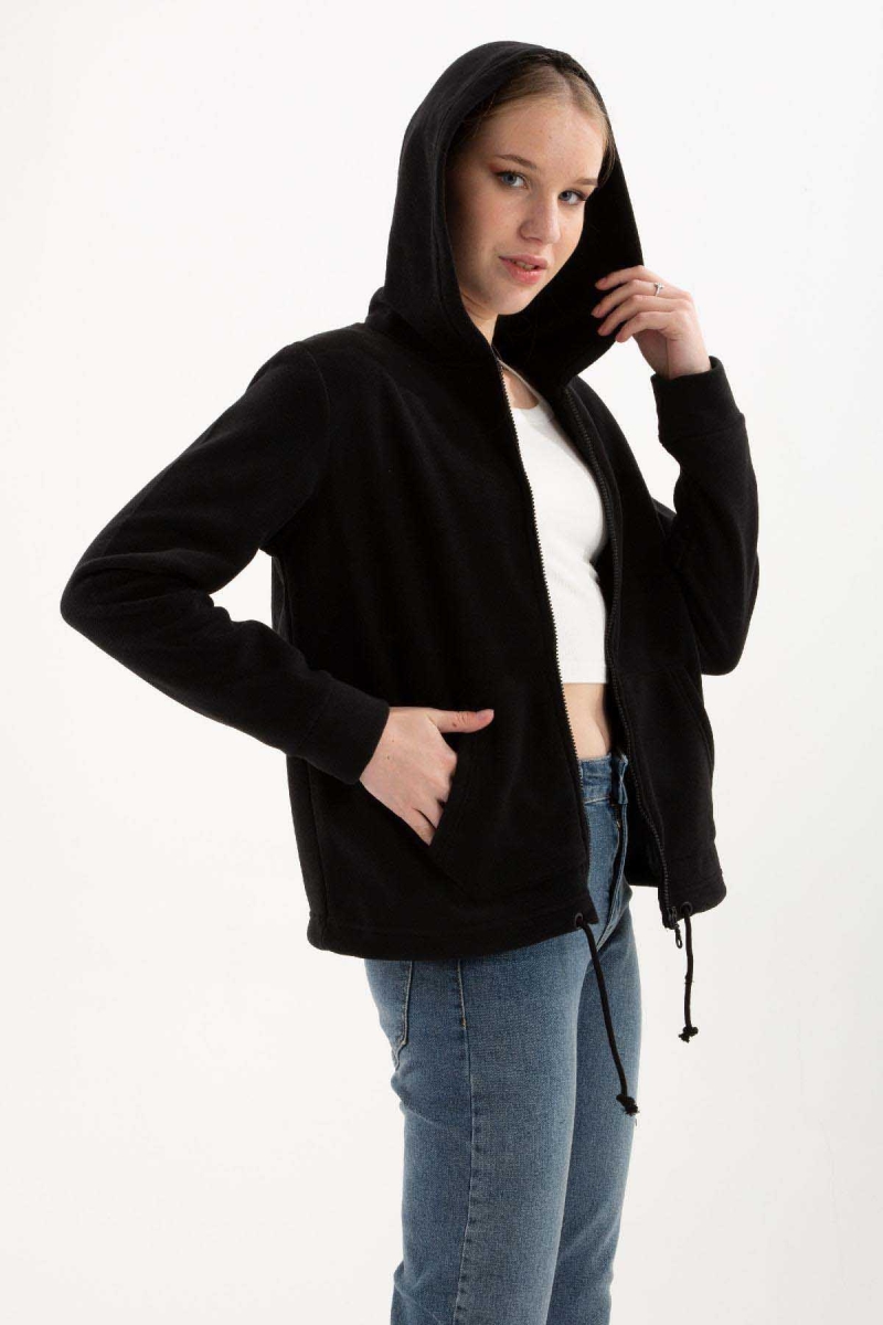 Fashion Friends Kadın Fermuarlı Polar Sweat 23K0851K1 Siyah Siyah