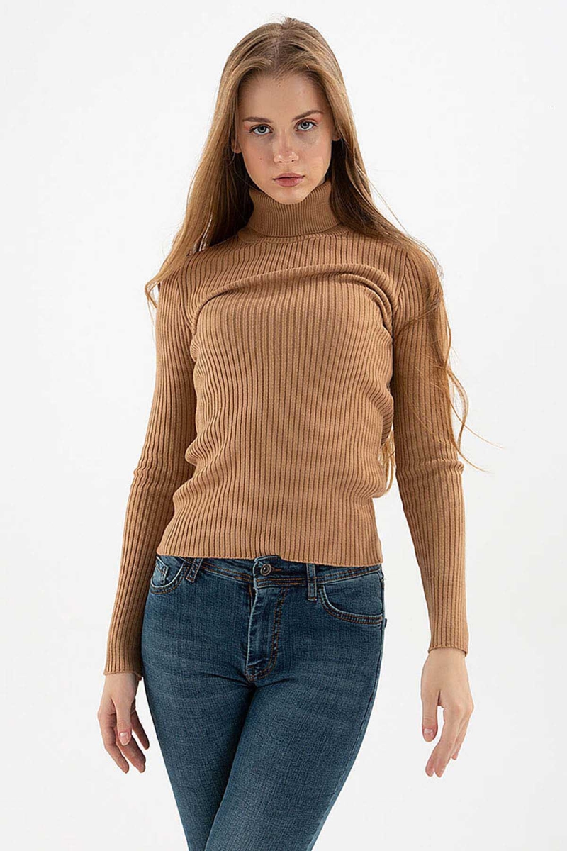 Fashion Friends Kadın Fitilli Balıkçı Yaka Kazak 23K0288K1 Camel Camel