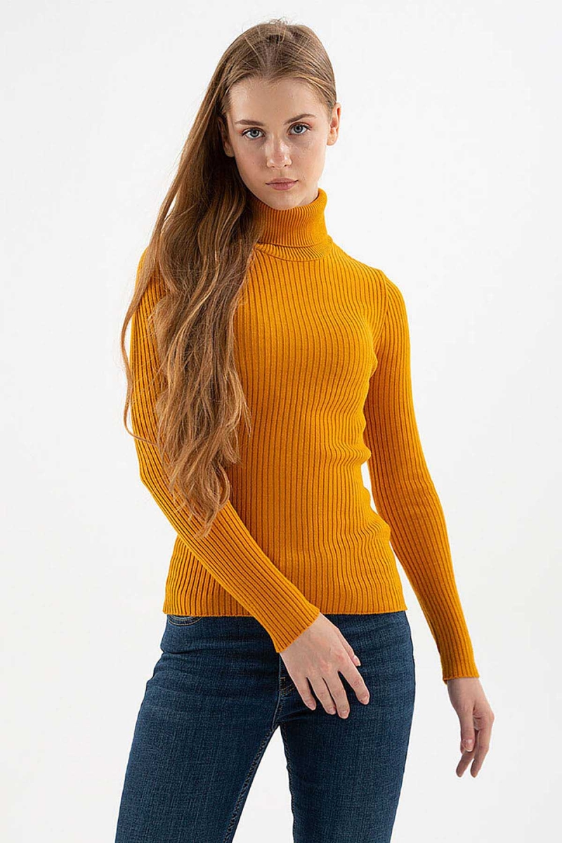 Fashion Friends Kadın Fitilli Balıkçı Yaka Kazak 23K0288K1 Hardal Hardal