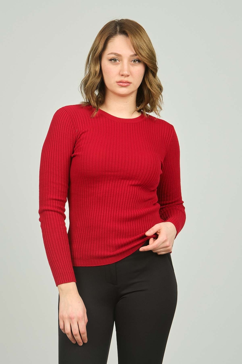 Fashion Friends Kadın Fitilli Bisiklet Yaka Kazak 23K0290K1 Bordo Bordo