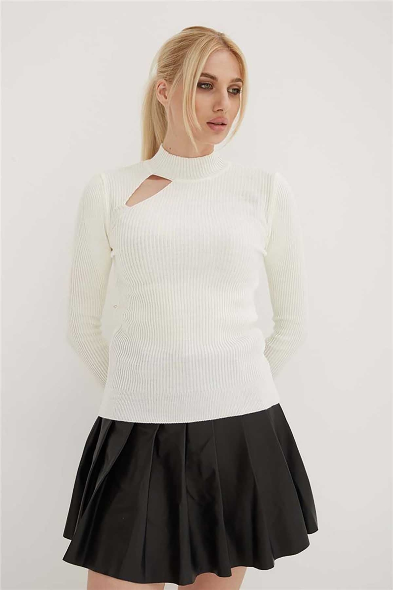 Fashion Friends Kadın Pencere Detaylı Kazak 23K0167K1 Ekru Ekru