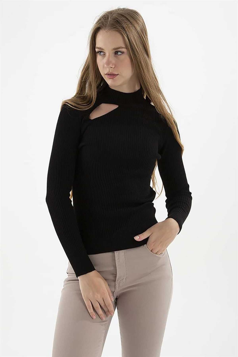 Fashion Friends Kadın Pencere Detaylı Kazak 23K0167K1 Siyah Siyah