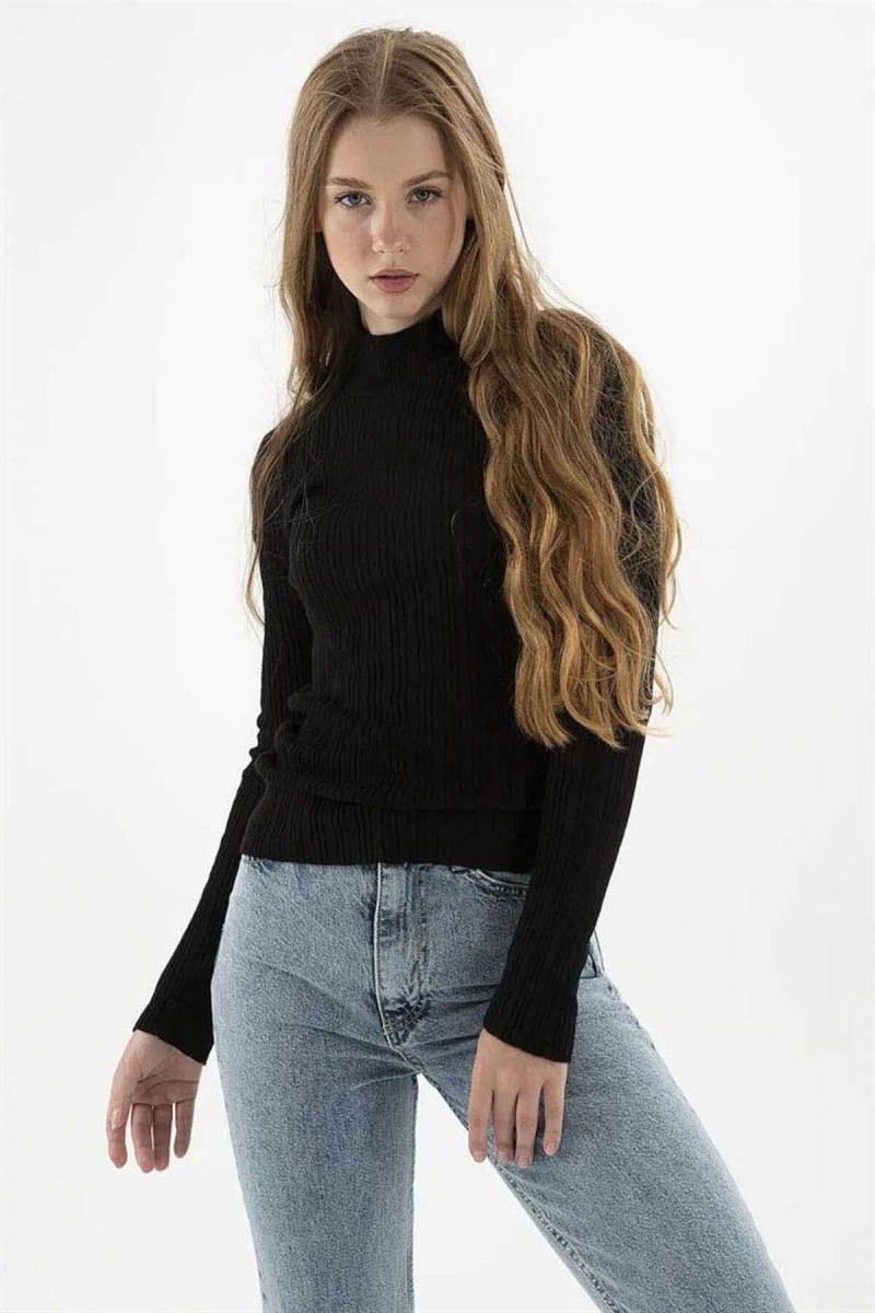 Fashion Friends Kadın Yarım Balıkçı Kazak 23K0389K1 Siyah Siyah