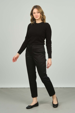Fised Kadın Düğme Detaylı Pamuklu Pantolon 1000 Siyah Siyah