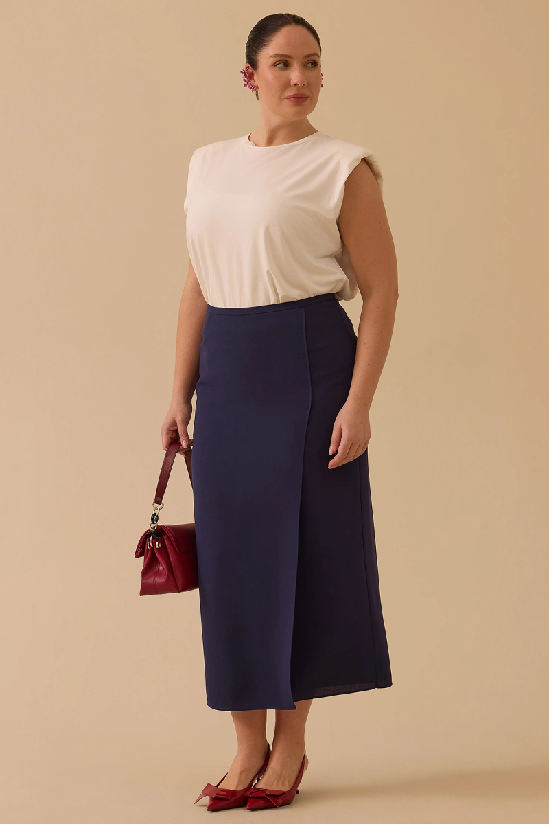 Galaxi Kadın Büyük Beden Bilek Boy Klasik Etek 4001 Lacivert Lacivert