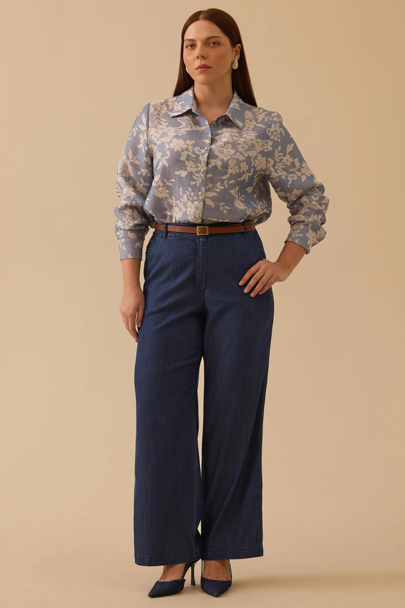 Galaxi Kadın Büyük Beden Bol Paça Jean Pantolon 4003 Indigo Indigo