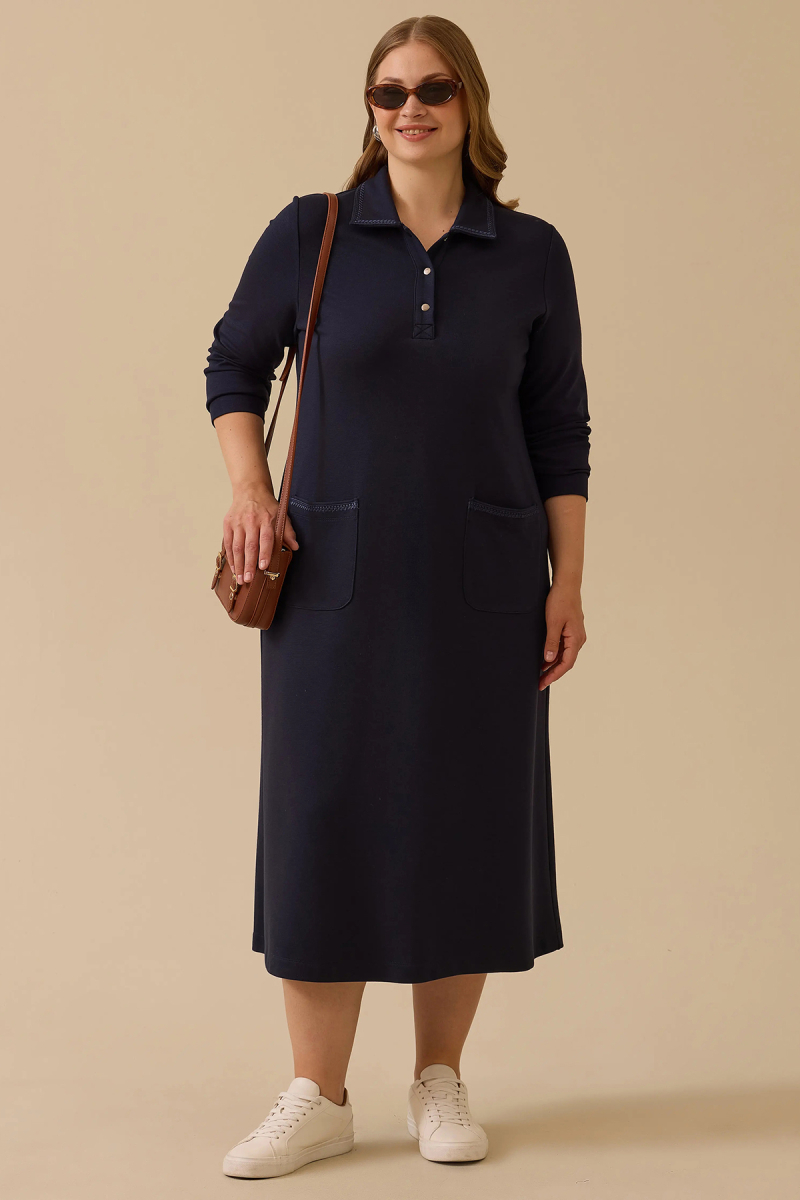 Galaxi Kadın Büyük Beden Cep Detaylı Elbise 4008 Lacivert Lacivert