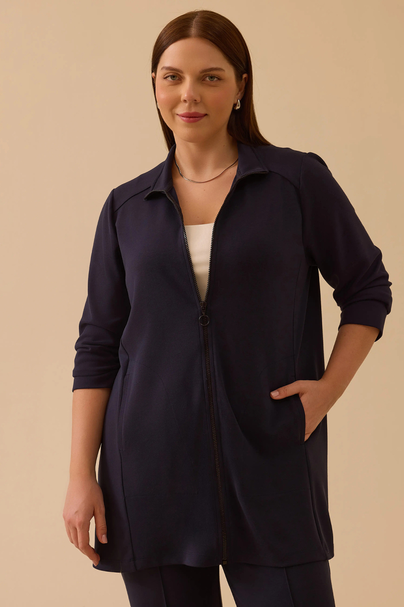 Galaxi Kadın Büyük Beden Cep Detaylı Fermuarlı Kap 4002 Lacivert Lacivert