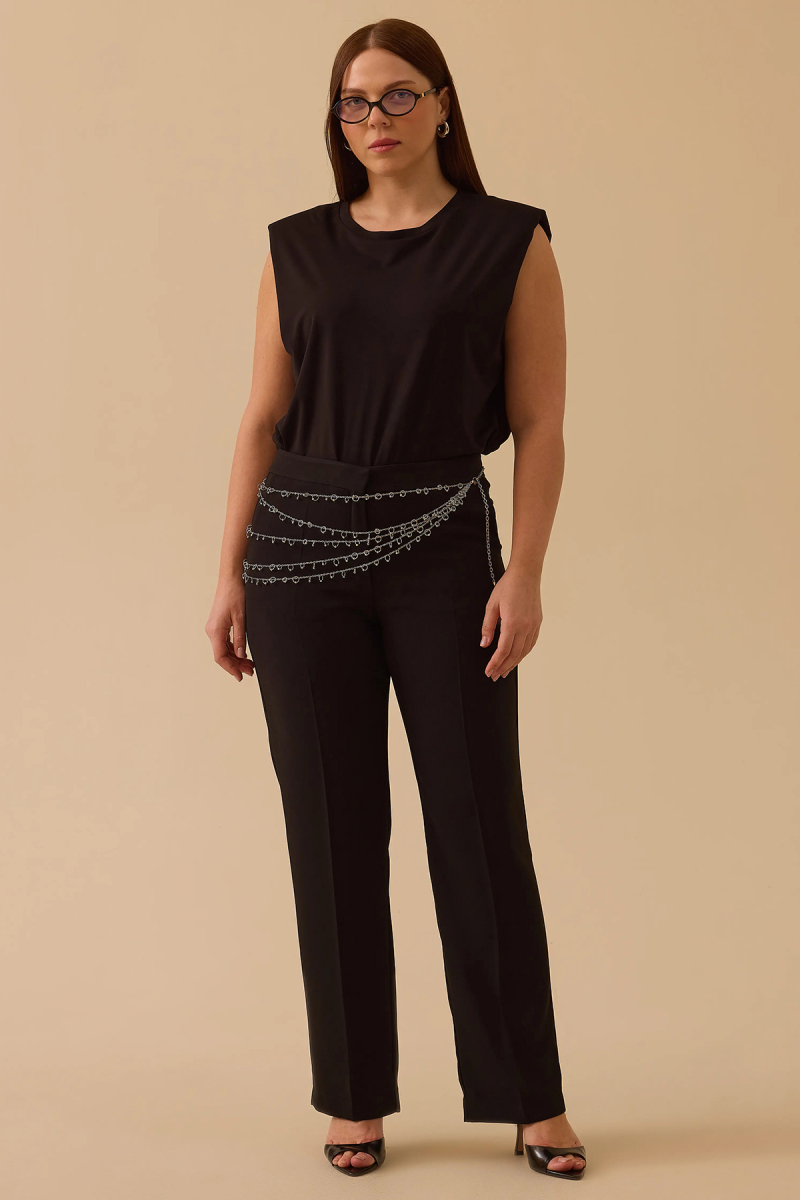 Galaxi Kadın Büyük Beden Cepli Tam Boy Pantolon 4009 Siyah Siyah