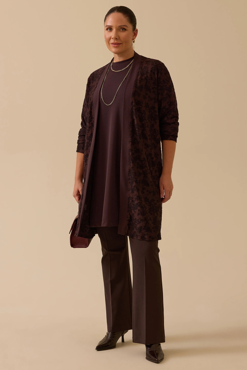 Galaxi Kadın Büyük Beden Desenli İç Bluzlu Takım 4003 Kahverengi Kahverengi