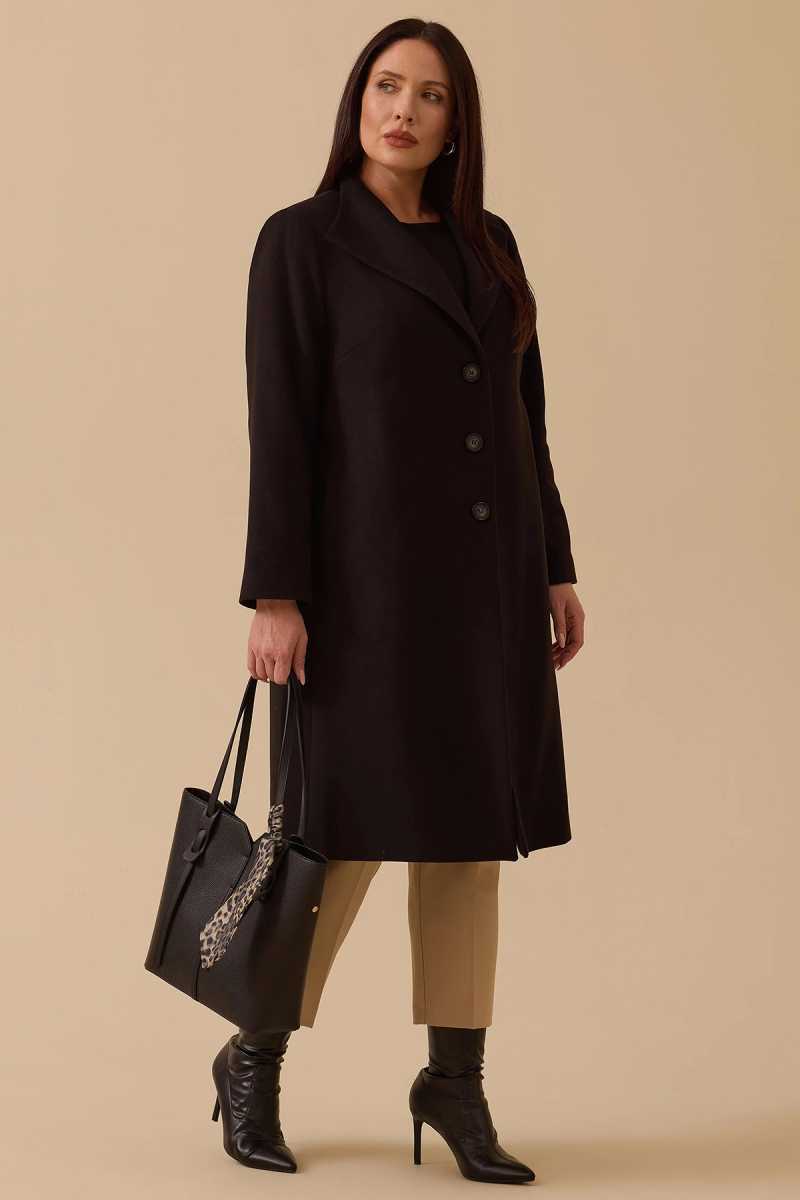 Galaxi Kadın Büyük Beden Düğmeli Kaşe Kaban 4001 Siyah Siyah