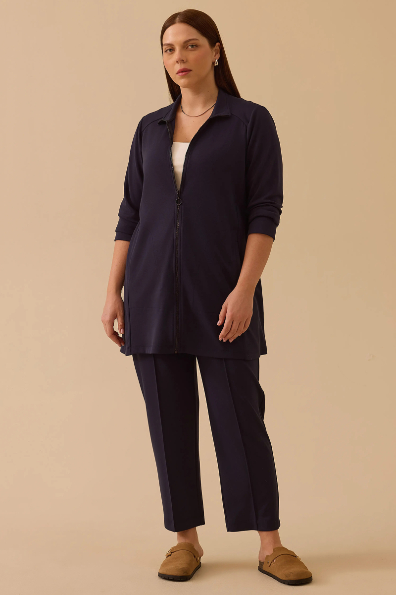 Galaxi Kadın Büyük Beden Elastik Bel Bilek Boy Pantolon 4005 Lacivert Lacivert