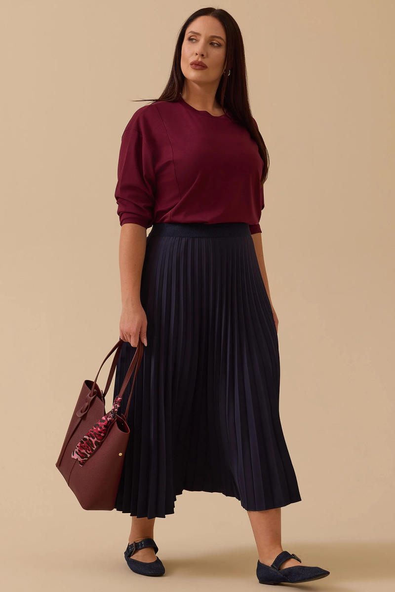 Galaxi Kadın Büyük Beden Esnek Bel Pliseli Basic Etek 4003 Lacivert Lacivert