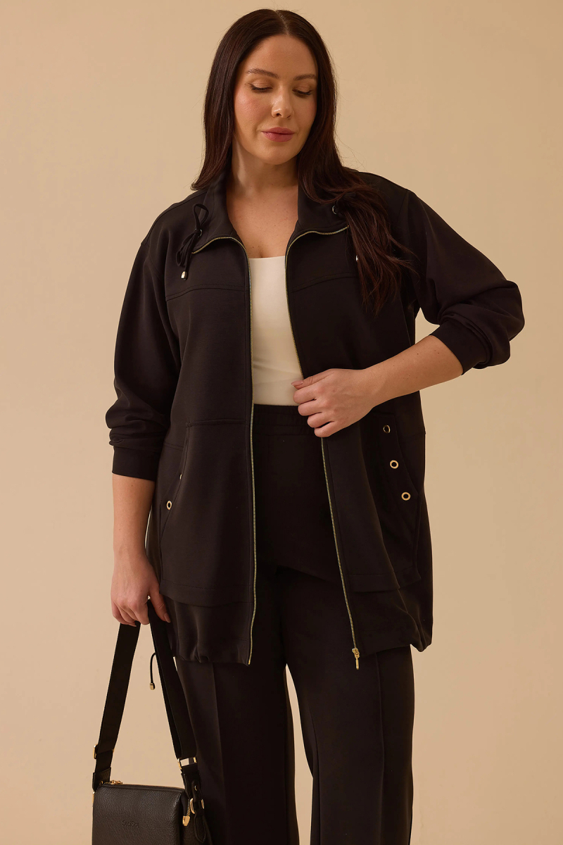 Galaxi Kadın Büyük Beden Fermuarlı Bel Ayarlamalı Kap 4010 Siyah Siyah