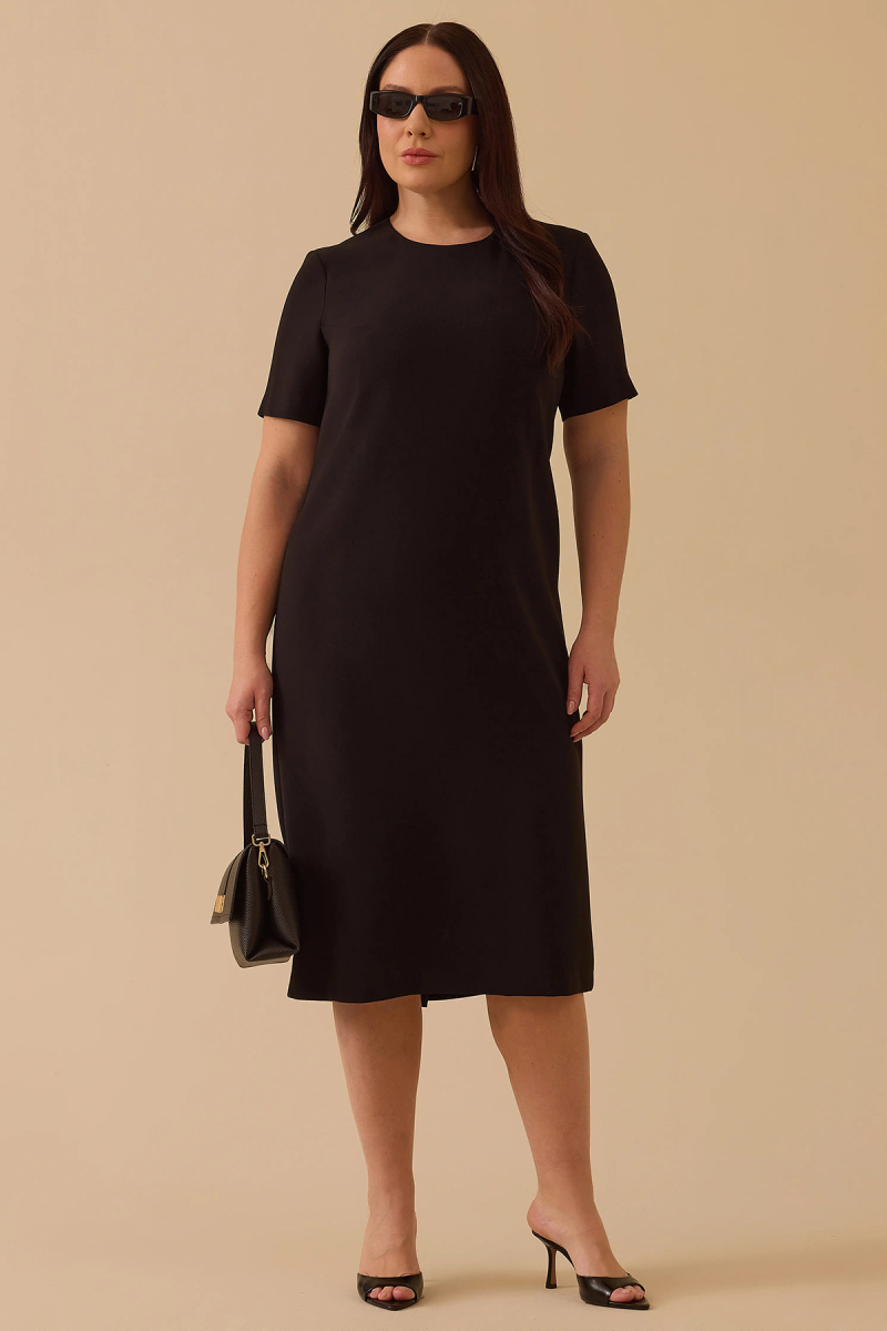 Galaxi Kadın Büyük Beden Kısa Kollu Basic Elbise 4018 Siyah Siyah