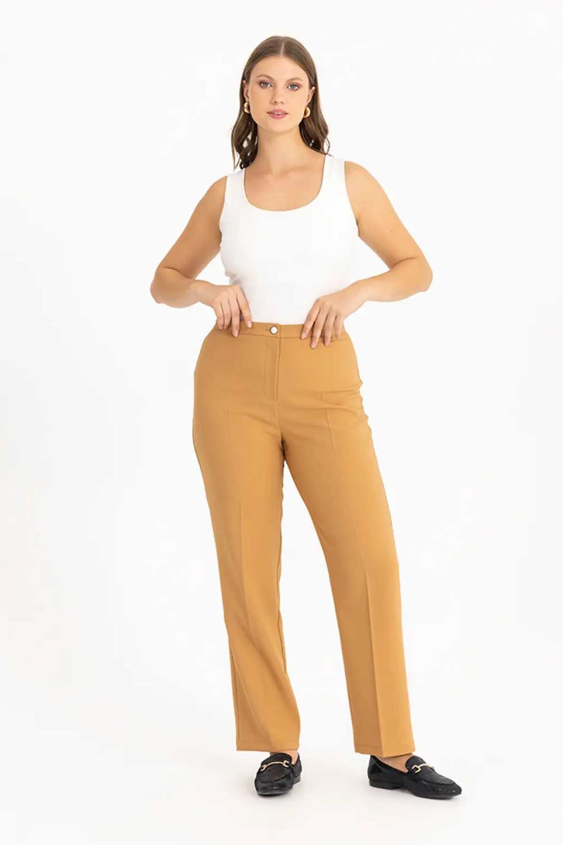 Galaxi Kadın Büyük Beden Klasik Kesim Pantolon 3051034 Camel Camel