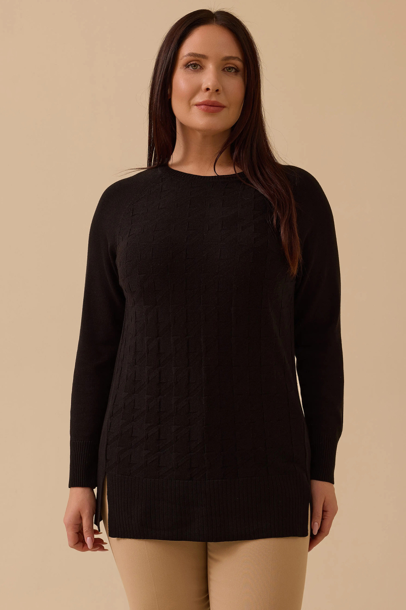 Galaxi Kadın Büyük Beden Örgü Desenli Triko 4011 Siyah Siyah