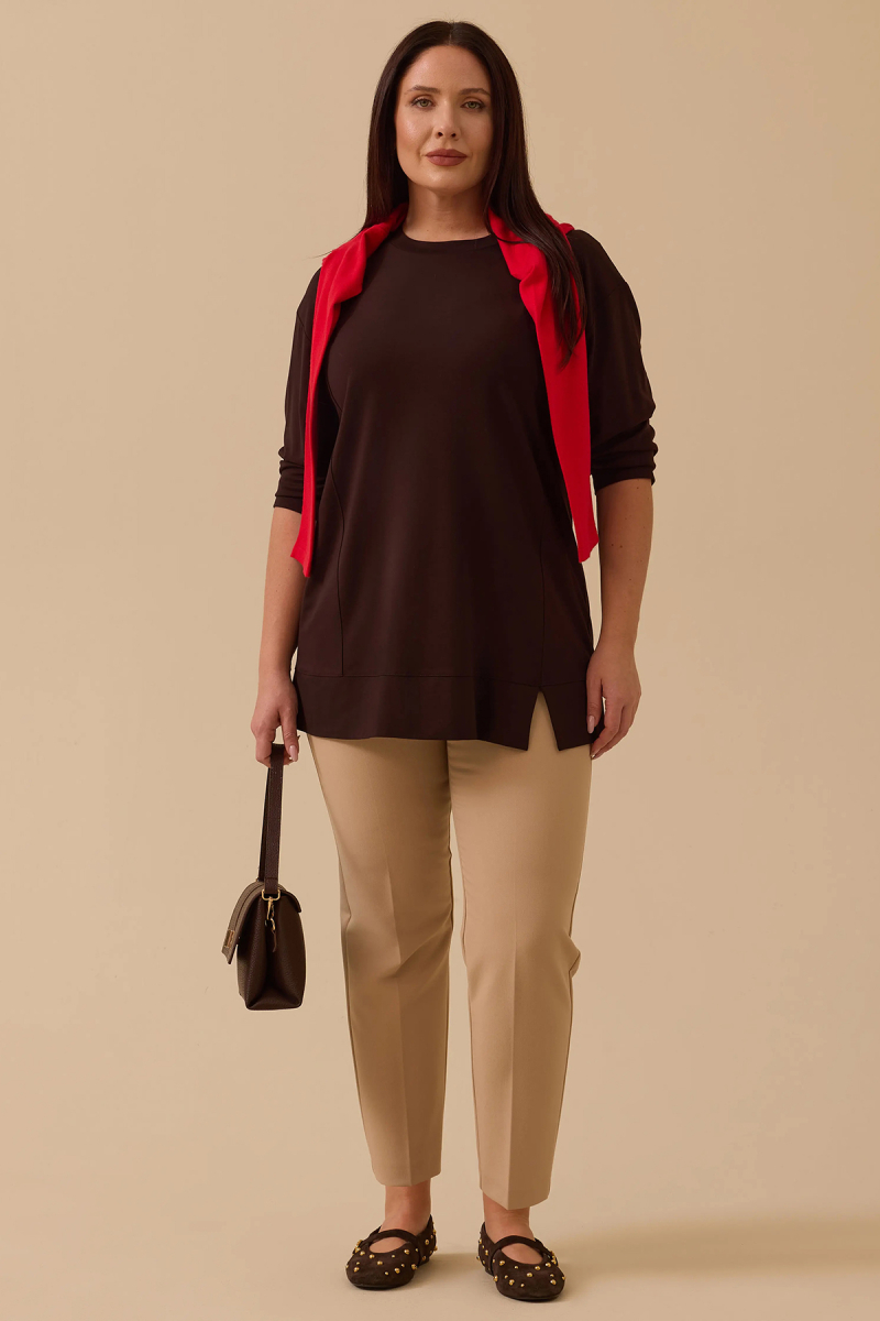 Galaxi Kadın Büyük Beden Uzun Kollu Basic Tunik 4014 Kahverengi Kahverengi